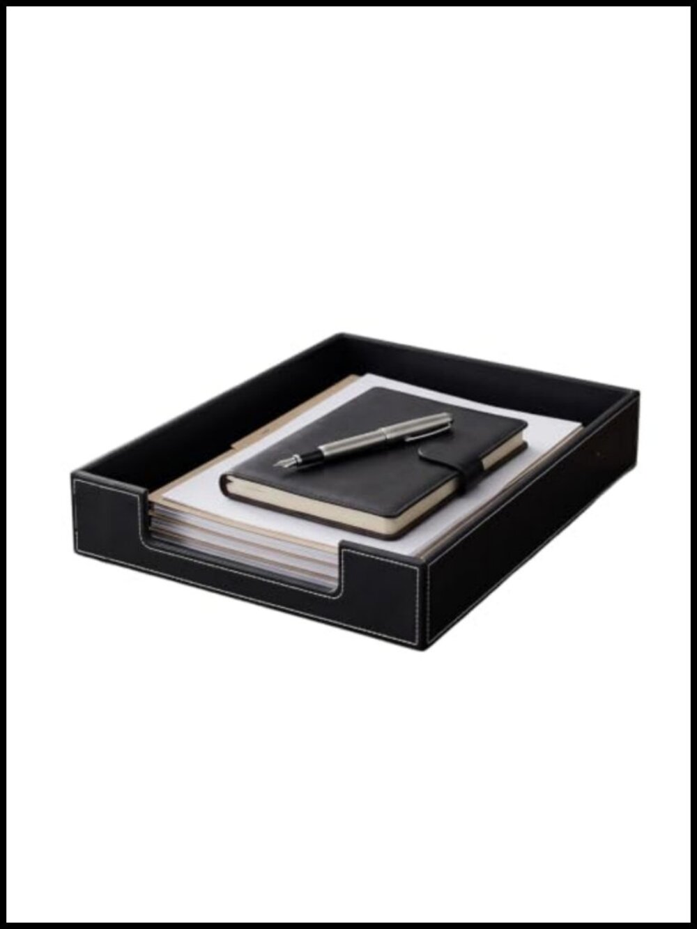 PU Leather Letter Tray Desk Organizer A4 Paper File Holder